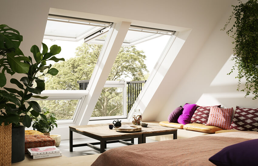 open roof windows leading onto a balcony